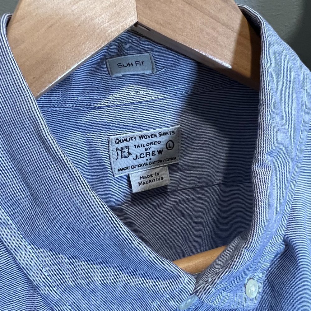 J.Crew Quality Woven Shirt Blue/White Slim Fit - Large